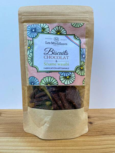 Řemeslné sušenky kakaové a sezamové s wasabi Les Mirliflores - 120 g