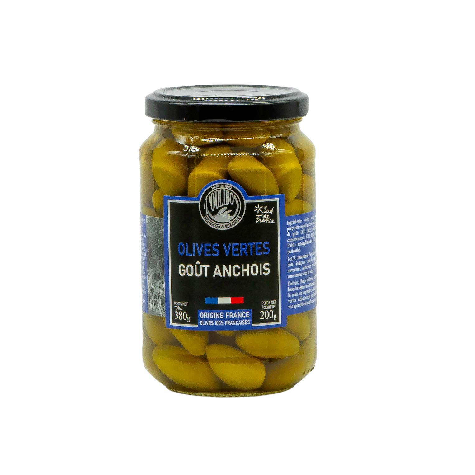 Zelené olivy L'Oulibo s příchutí ančoviček - 200 g