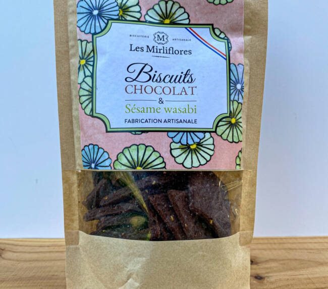 Řemeslné sušenky kakaové a sezamové s wasabi Les Mirliflores - 120 g